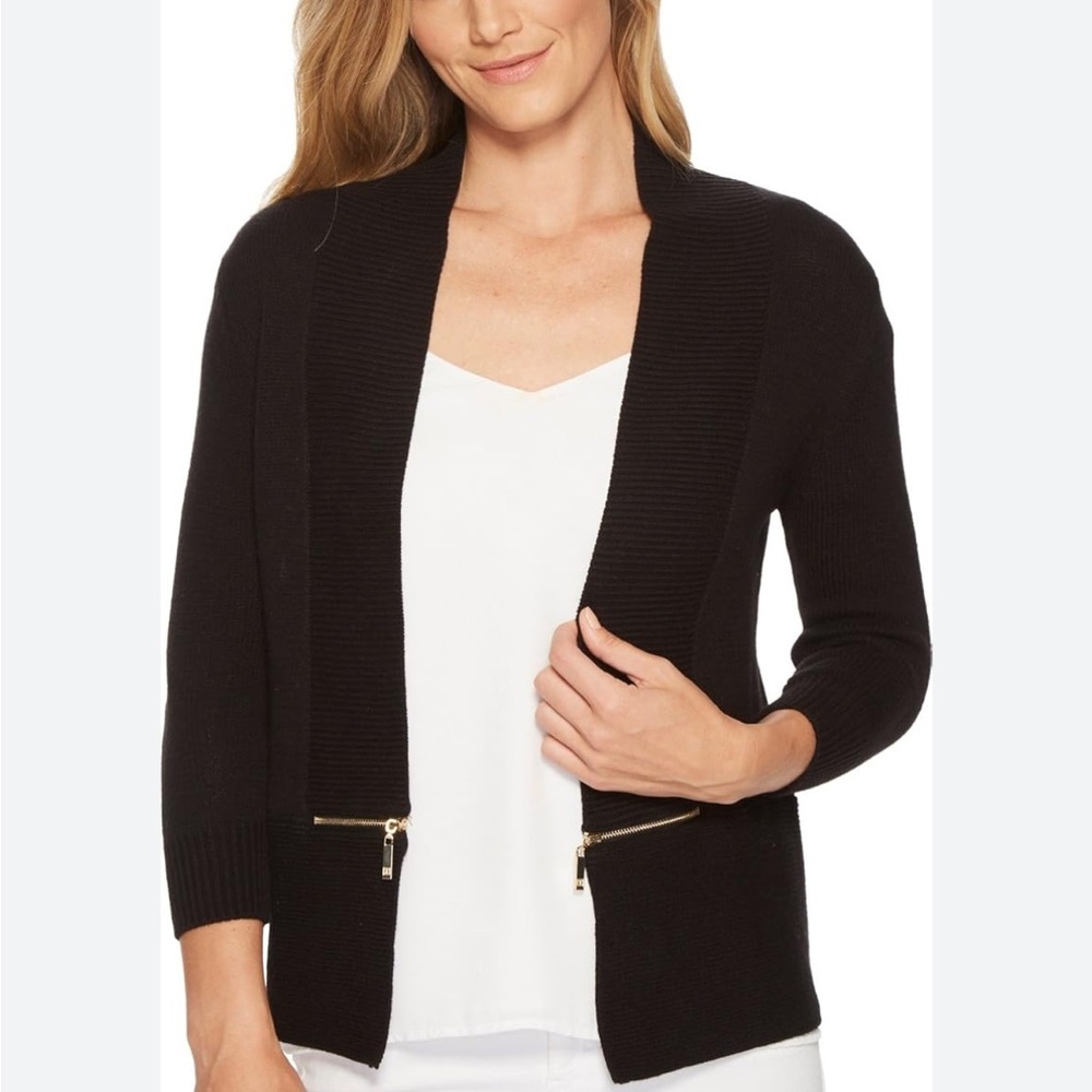 Ivanka Trump Women's Zipper Sweater Navy with Gold Accents Size Medium